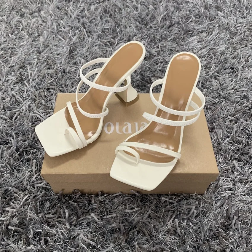 2021 New Summer Women Sandals Square Toe Ladies Heel Mules Sexy High Heels Sandal Slippers Female Fashion Woman Shoes 10.5CM