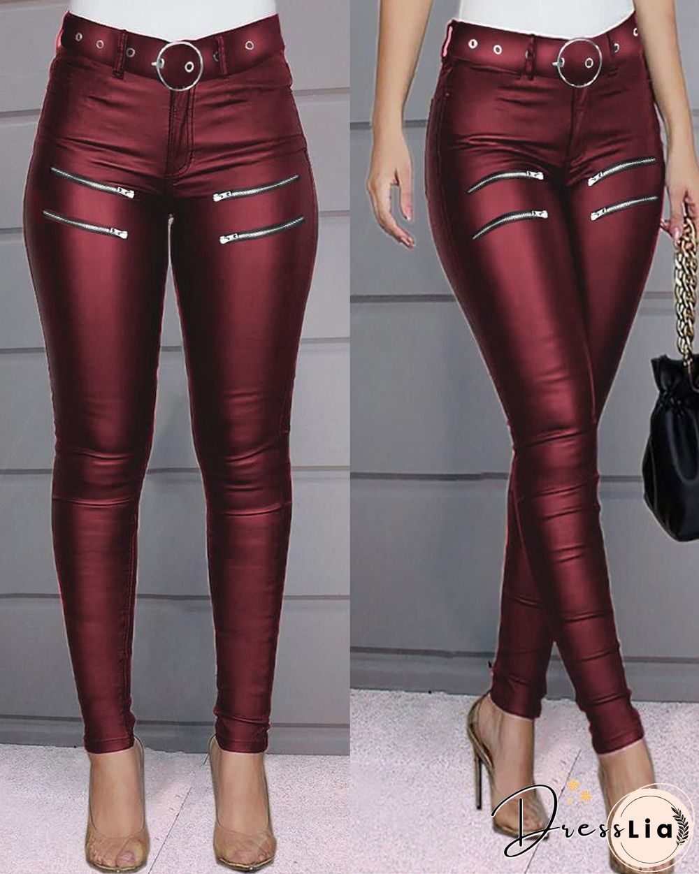 Zipper Design High Waist Skinny Pants P16449
