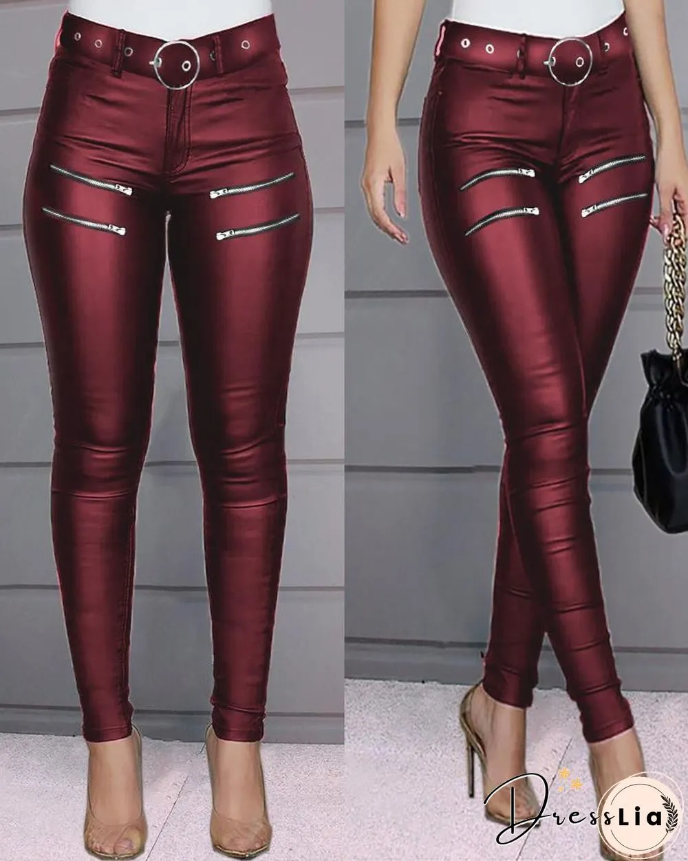 Zipper Design High Waist Skinny Pants P16449