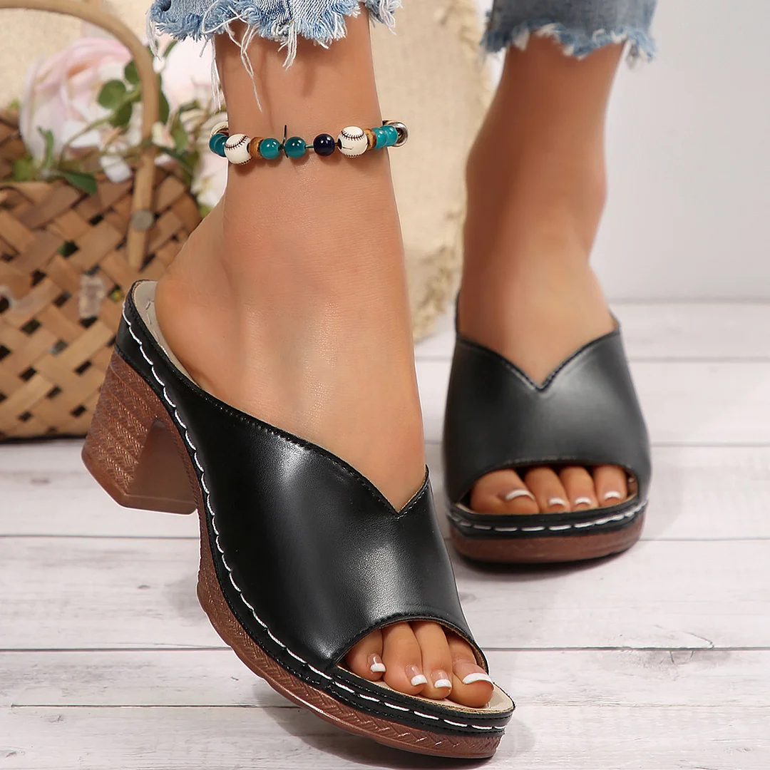 Yyvonne Summer New Fashion High-Heeled Coarse And Fish Mouth One-Word Drag Women Large And Cold Slippers Women