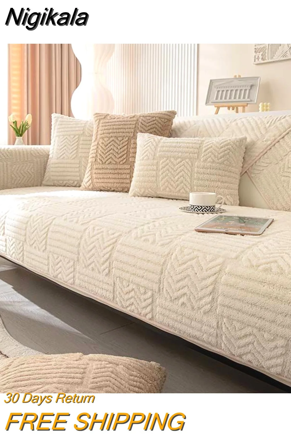 Nigikala Plush Quilted Sofa Cover Winter Thickened Super Soft Velvet Sectional Sofa Towel Luxury Comfortable Non-slip Couch Covers