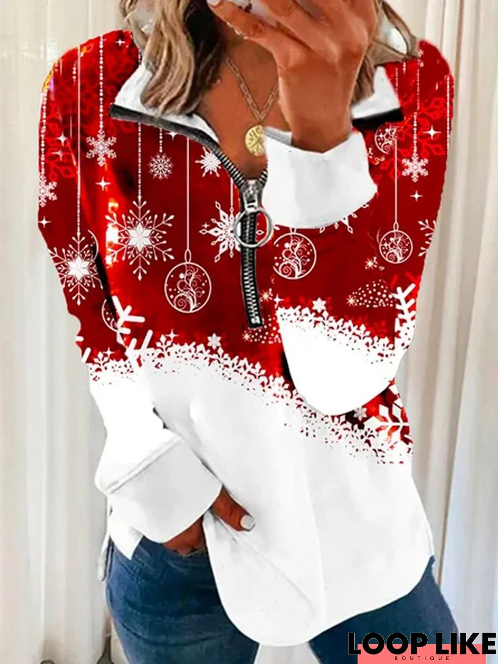 Plus Size Christmas Jersey Loose Casual Shawl Collar Sweatshirt Xmas Hoodies