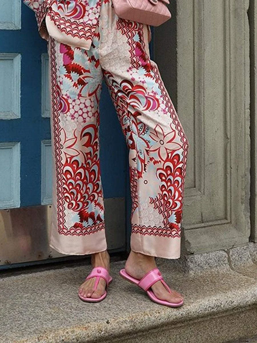 Fashion Floral Print Shirt Two Piece Set