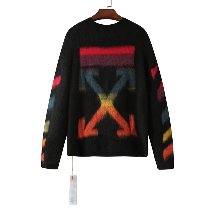 Off White Winter Sweaters Autumn and Winter Colorful Striped Arrow Print Loose Sweater