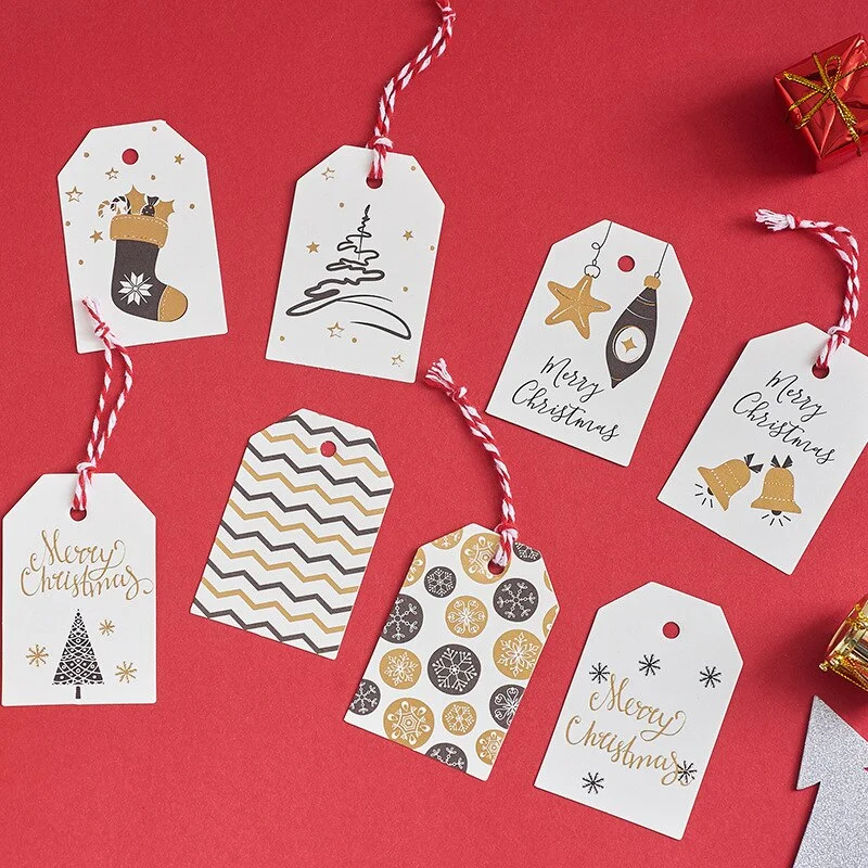50pcs Merry Christmas Tags Kraft Paper Card Gift Label Tag DIY Hang Tags Gift Wrapping Decor Gift Card Christmas Favors Supplies