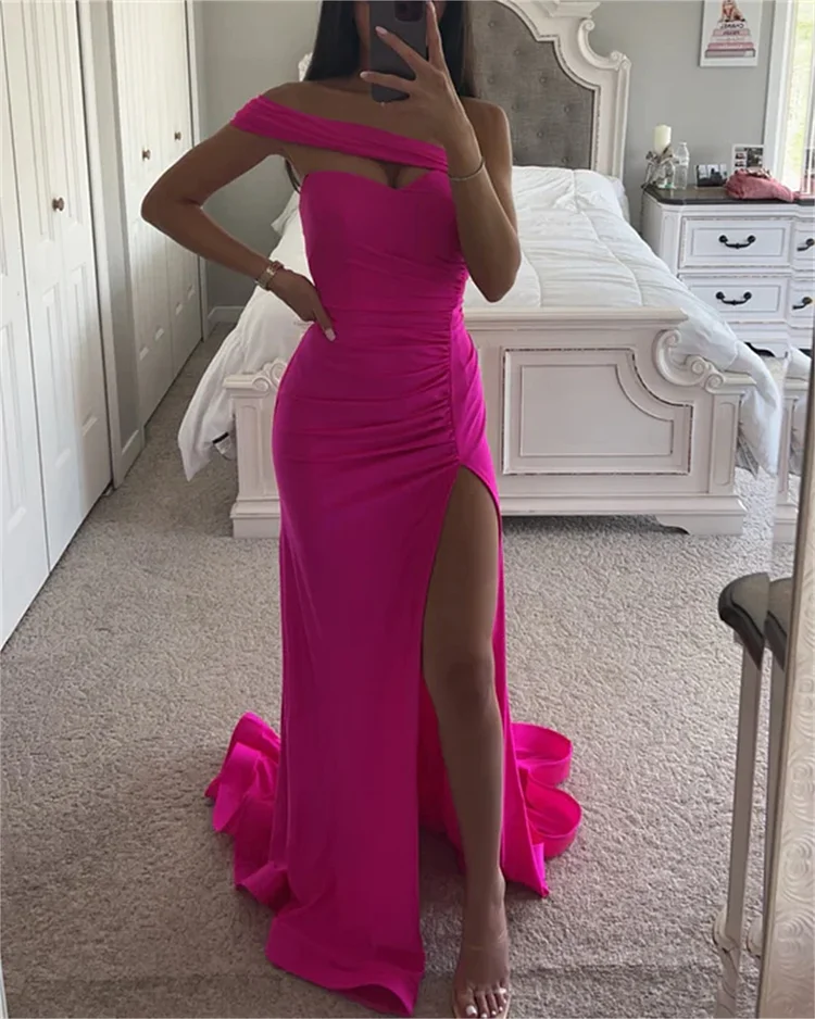 Women's Rose Pink Slit Strapless Dress