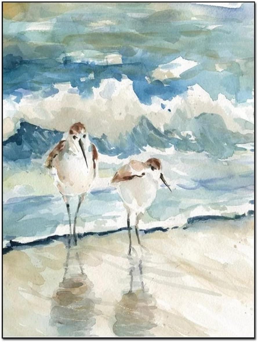 Posters Ocean Wall Art Beach Birds Oil Painting Seascape Decoration Canvas Wall Art for Living Room Bedroom Office Kitchen Decor 20x26inch(51x66cm) Frame-Style 20x26inch(51x66cm)