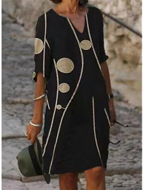 Women's Short-sleeve V-neck Geometric Print Casual Dress