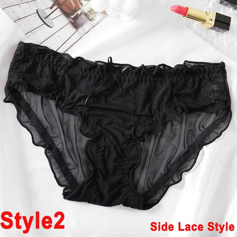Women Panties Sexy Underwear Female Perspective Lingerie Black/Wine/Purple Solid Color Briefs Women's Pantys Underpants Ruffle