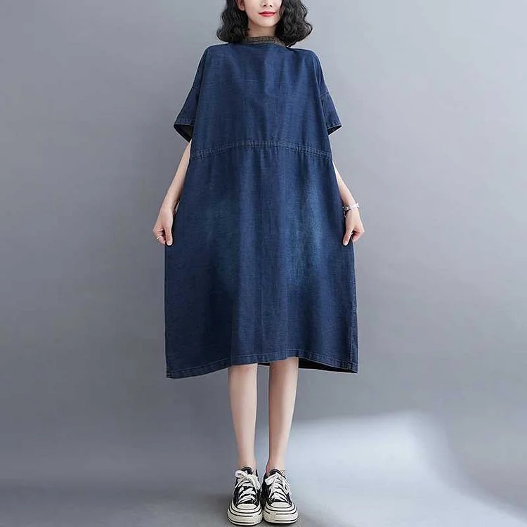 Literary Drawstring Denim Mini Dress