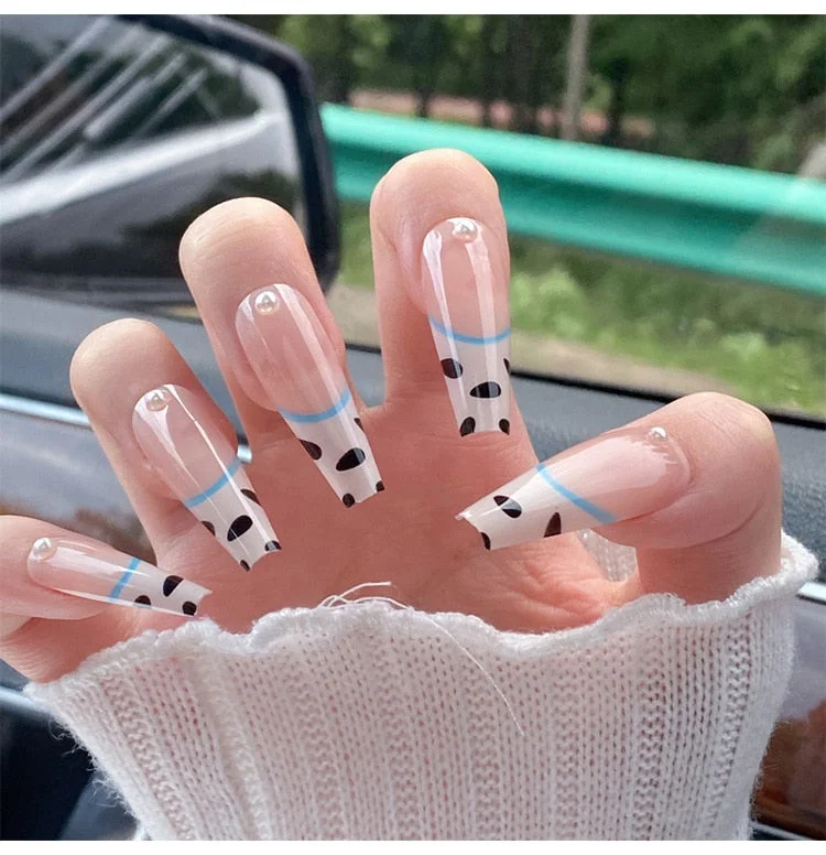 24pcs/set Press on Nail Tips Acrylic 10 Sizes Flower Design Fake Nails Art Full Cover French False Nail Art Tips Artifical Nails-Nail Inspo