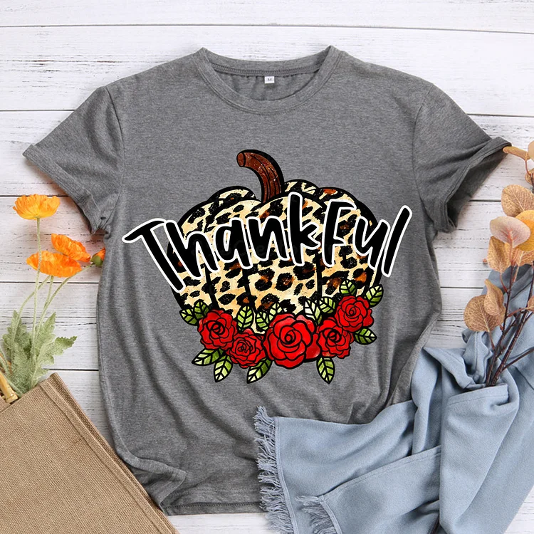 Thankful Leopard pumpkin T-shirt Tee -599223