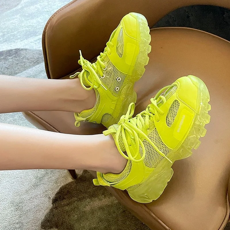 Height Increasing Chunky Sneakers Women 2021 New Colorful Girls Pink Shoes Bright Green Fashion Casual Dad Shoes Female Footwear