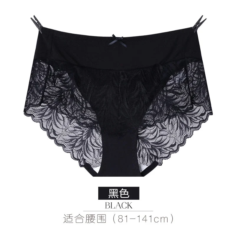 Women Underwear Sexy Lace Panties Plus Size Mid Waist Briefs Thin Comfortable Soft Large Size Modal Underpanties