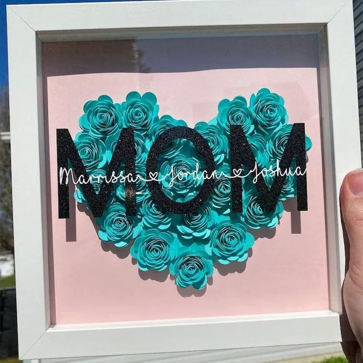 Mum Heart Shaped Monogram Flower Shadow Box Gift For Mothers-Green
