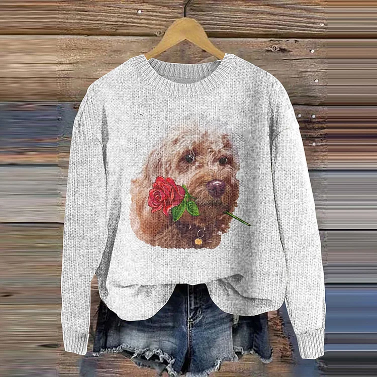 Comstylish Cute Little Dog Pattern Knitted Sweater