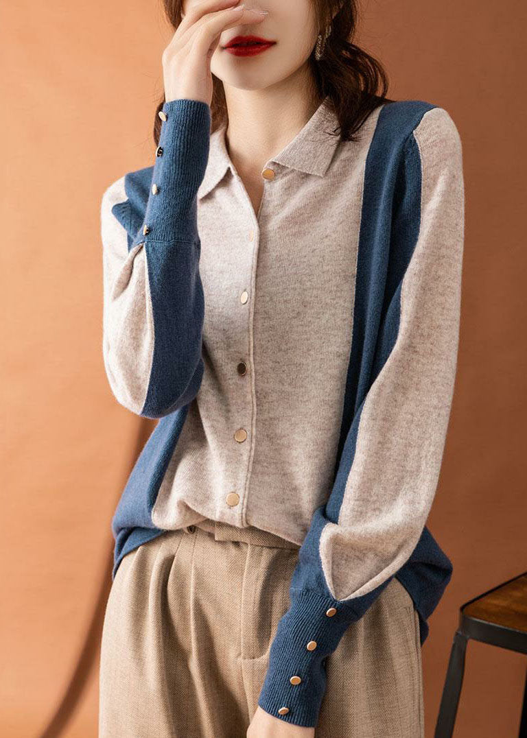 VCSHOES Colorblock Peter Pan Collar Patchwork Cashmere Cardigans Spring