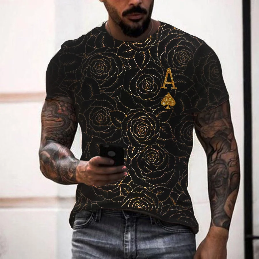 Black gold rose print T-shirt / [viawink] /