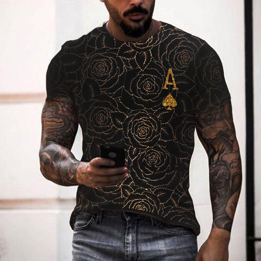 Black gold rose print T-shirt / [viawink] /