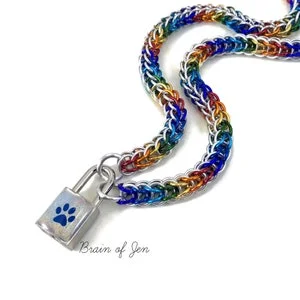 pornhint Pornhint BDSM Collar Rainbow Gay Pride Submissive Day Collar with Holographic Paw Print Lock