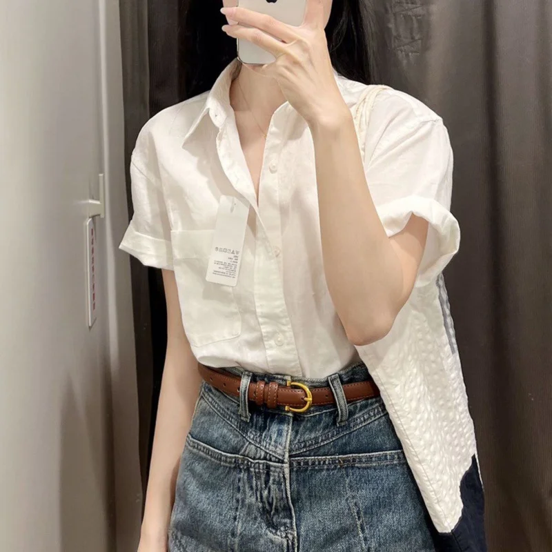 Uveng Uveng Kong Style Loose Top Women 2024 Summer New French Chic Design Sense Small High-Grade White Shirt
