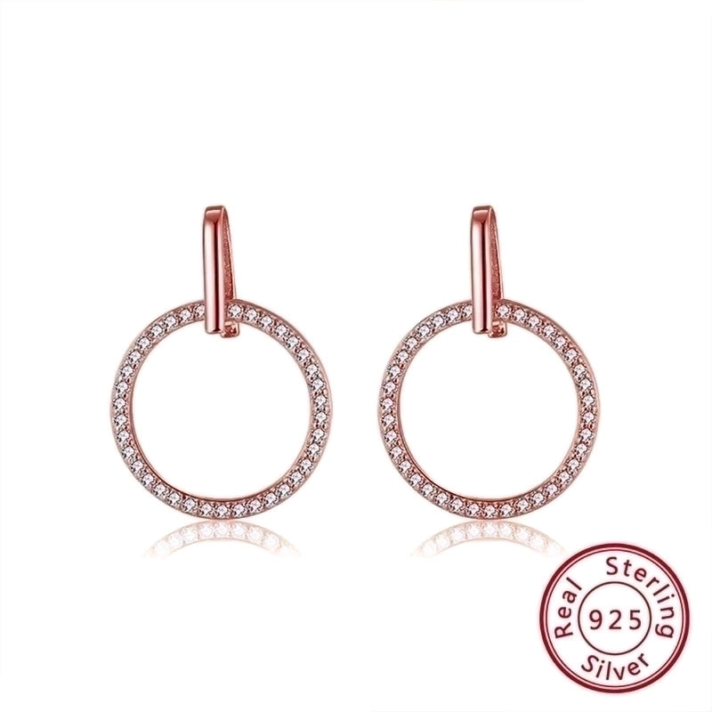 1 Pair 925 Sterling Silver Zircon Circle Round Drop Earrings