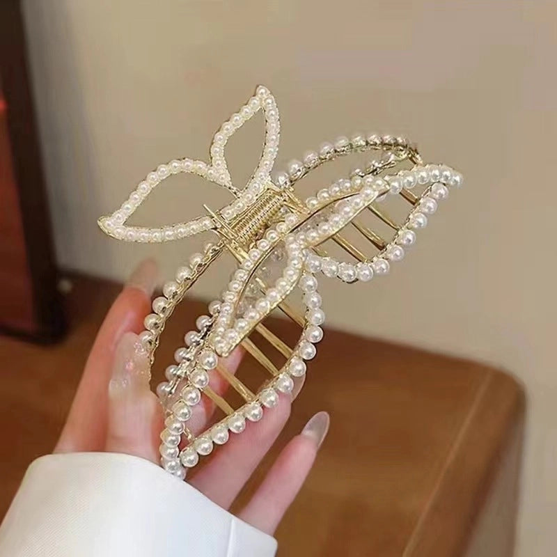 Metal Grab Clip Elegant Bow Hairpin Back Head Large Shark Clip French Pearl Clip Hair Accessories
