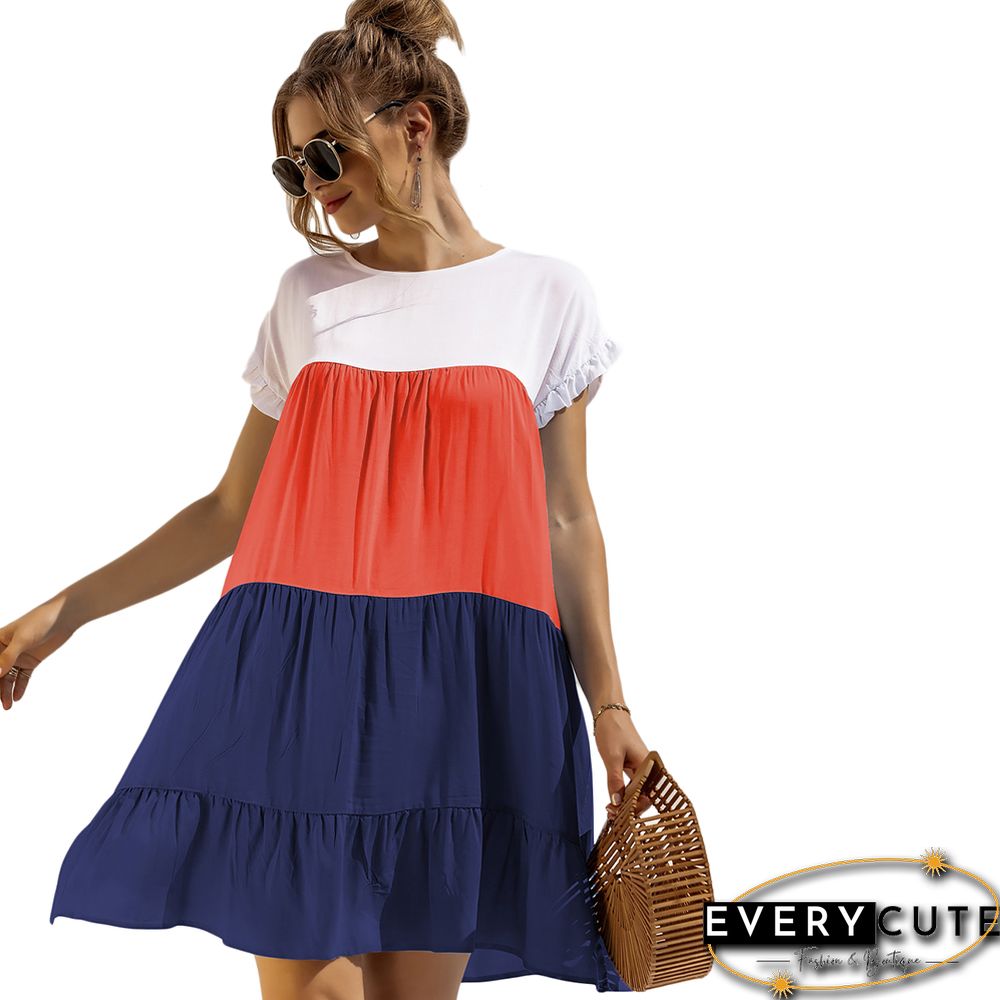 Navy Blue ColorBlock Ruffle Mini Dress