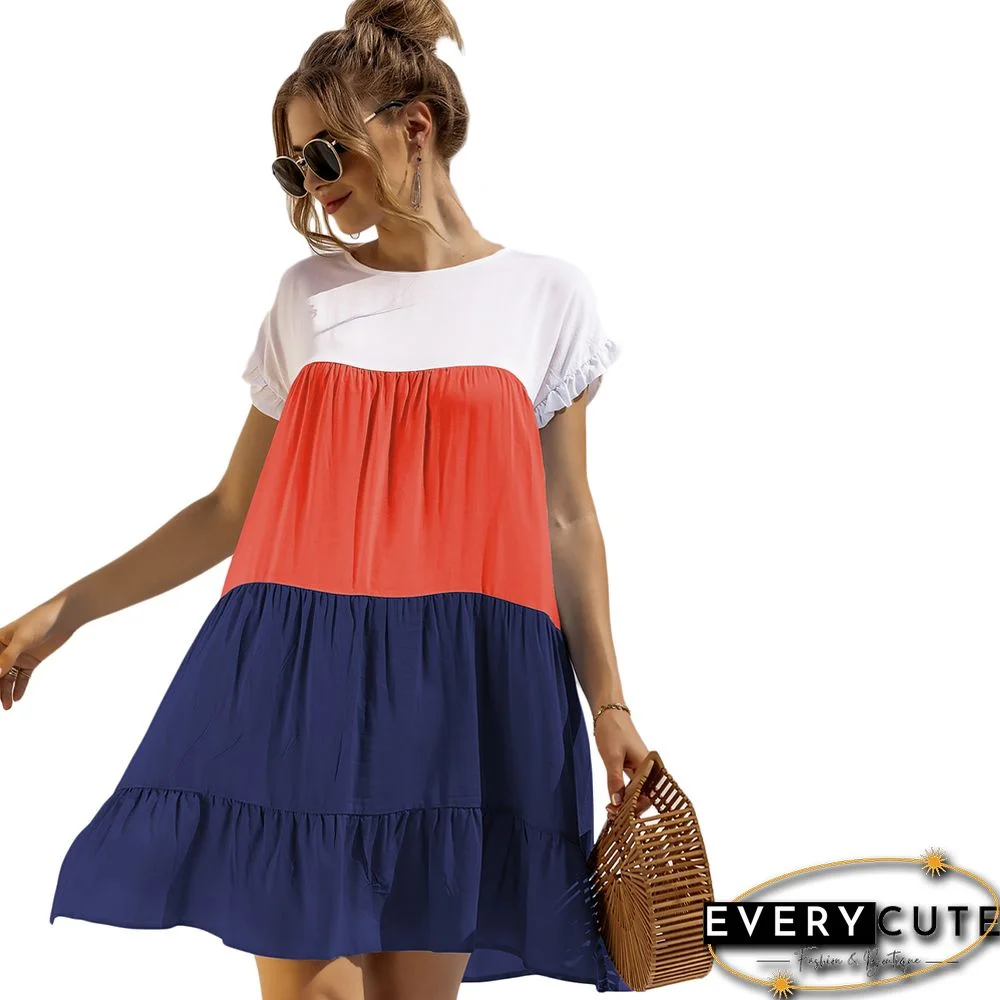 Navy Blue ColorBlock Ruffle Mini Dress