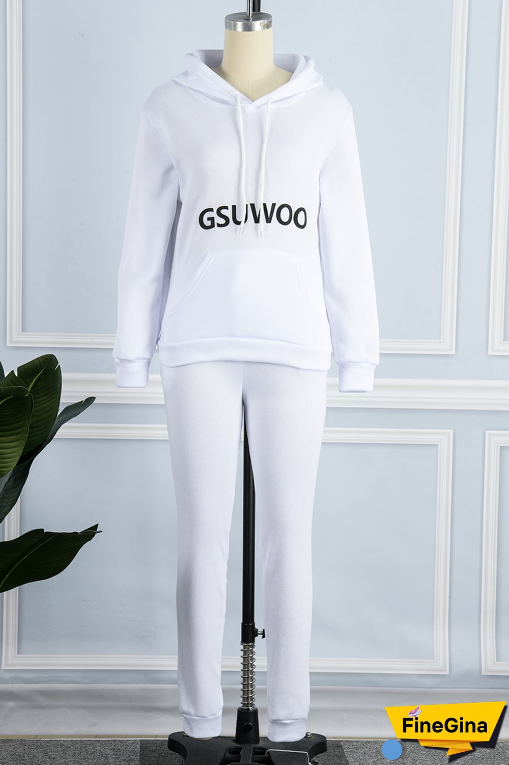 Khaki Casual Letter Print Basic Hooded Collar Long Sleeve Two Pieces