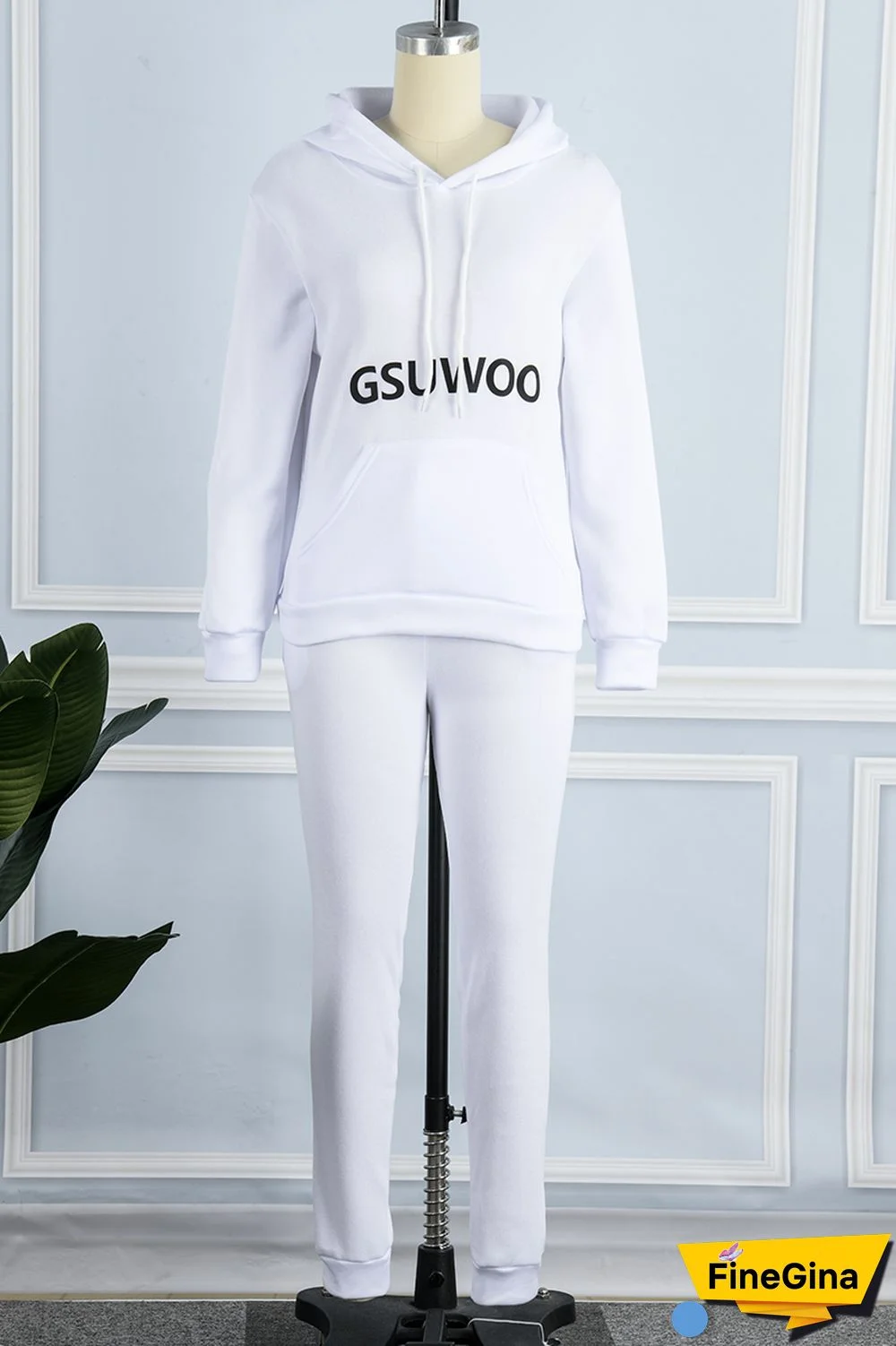 Khaki Casual Letter Print Basic Hooded Collar Long Sleeve Two Pieces