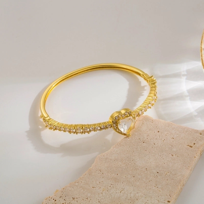 Copper Cute Sweet Inlay Heart Shape Rhinestones Bangle