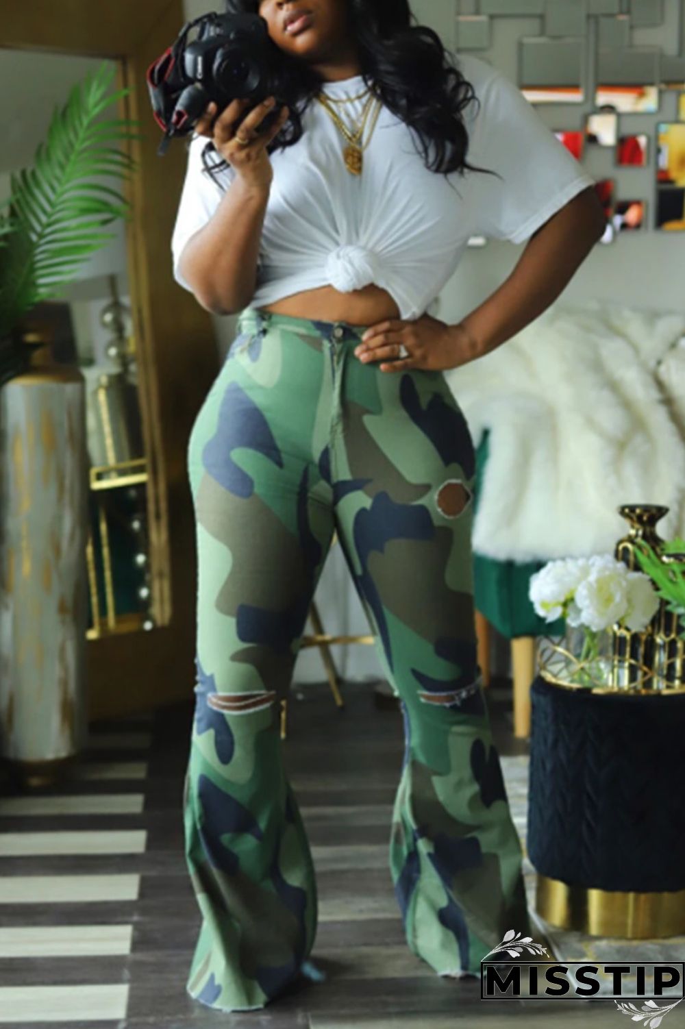 Camouflage Fashion Casual Regular Camouflage Print Trousers