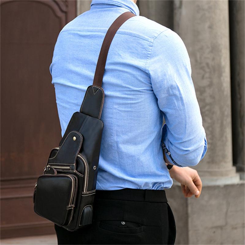 Men's Chest Bag Fashion Casual Leather Crossbody Bag With Earphone Hole And Usb Charging Port