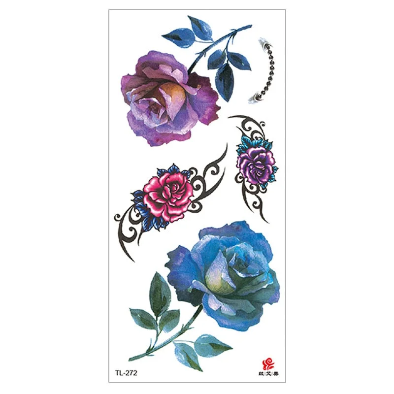 Peony Rose Temporary Tattoo Stickers,Women Body Art Tattoo,Girl Back Breast Arm Leg Red Blue Pink Flower Fake Tatoos
