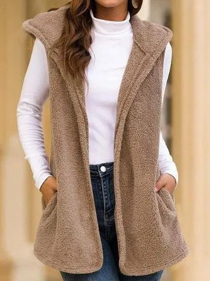 Faux Shearling Duster Hooded Vest