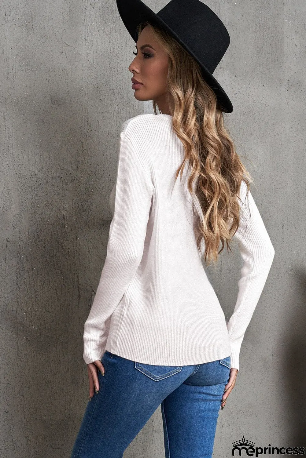 One-Shoulder Long Sleeve Ribbed Top