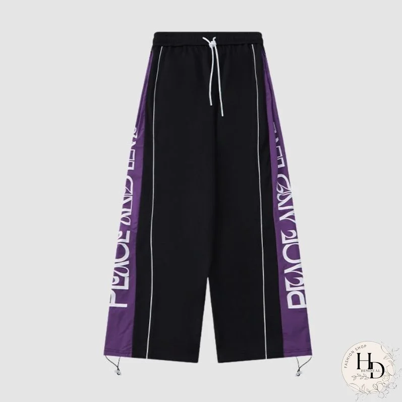 Color Contrast Letter Printed Wide Leg Pants