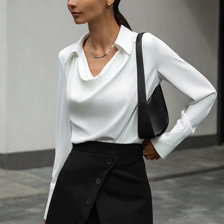 Fashion Long Sleeve Irregular Collar Drape Shirt