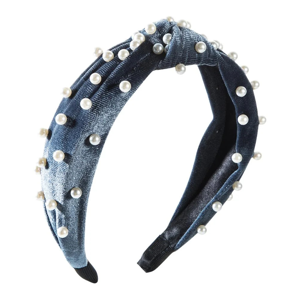 Dvacaman Korean Fashion Inlaid Pearl Velvet Bow Headbands Wide-brimmed Hairbands Women Fashion Mesh Headdress Female Head Buckle
