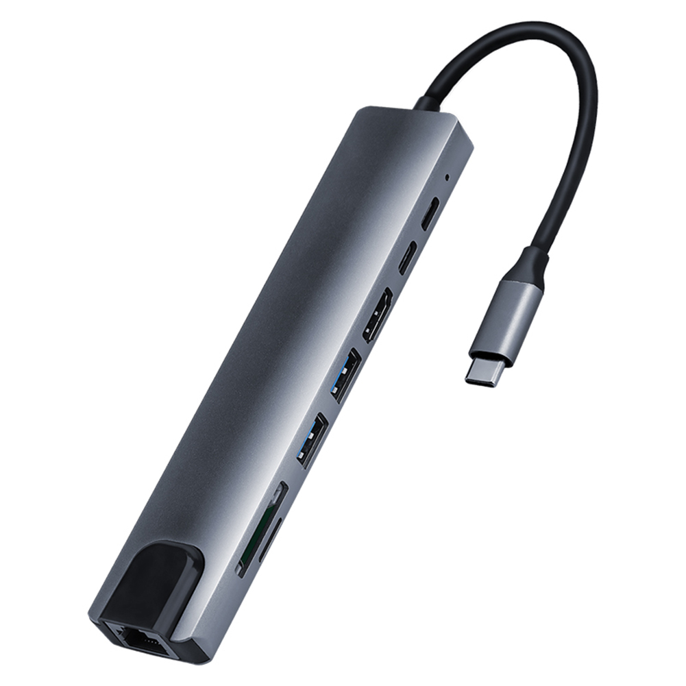 

8 in 1 Type-C HUB Converter 4K HDMI 2 USB3.0 USB C PD SD/TF RJ45 Adapter, 501 Original