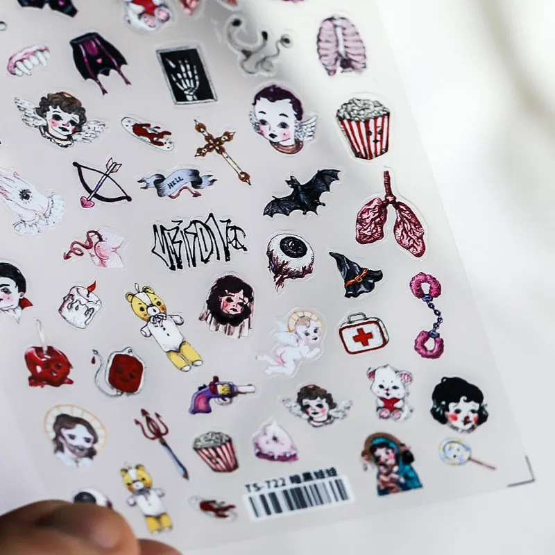 Halloween Black Style Sliders for Nails Sticker Bear Butterfly Fear Punk Stickers for Nails Puppet Eye Design Dropshipping T1105-Nail Inspo
