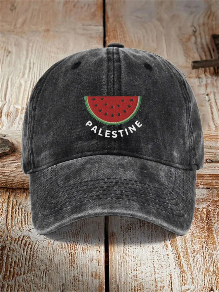 Palestine Watermelon Print Washed Hat