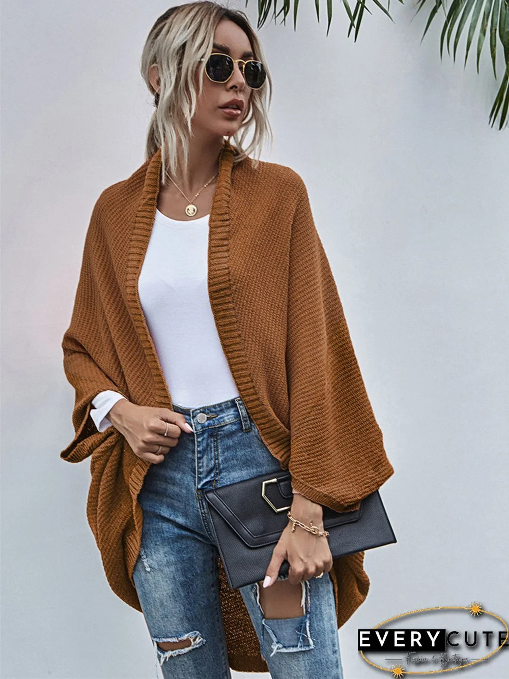 Contrast Shawl Knitted Cardigan Sweater
