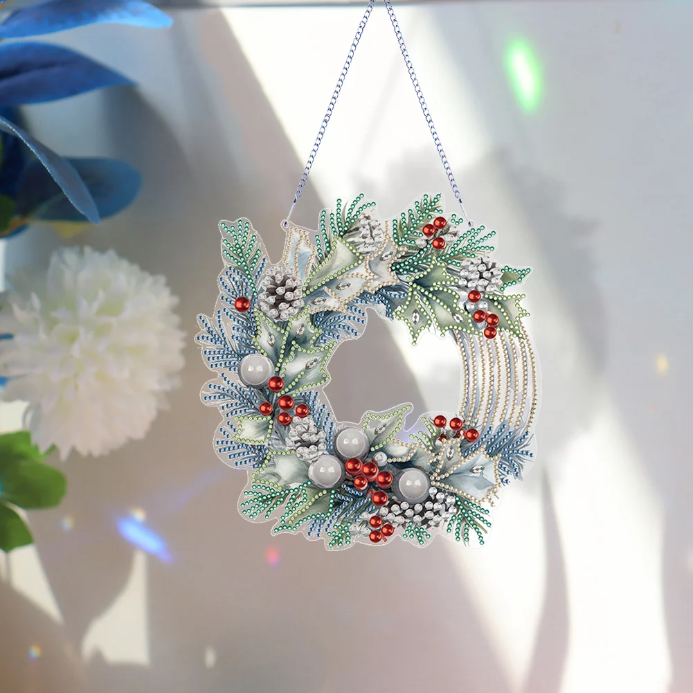 DIY Christmas Flower Wreath Acrylic Special Shaped Diamond Painting Wall Decor Wreath