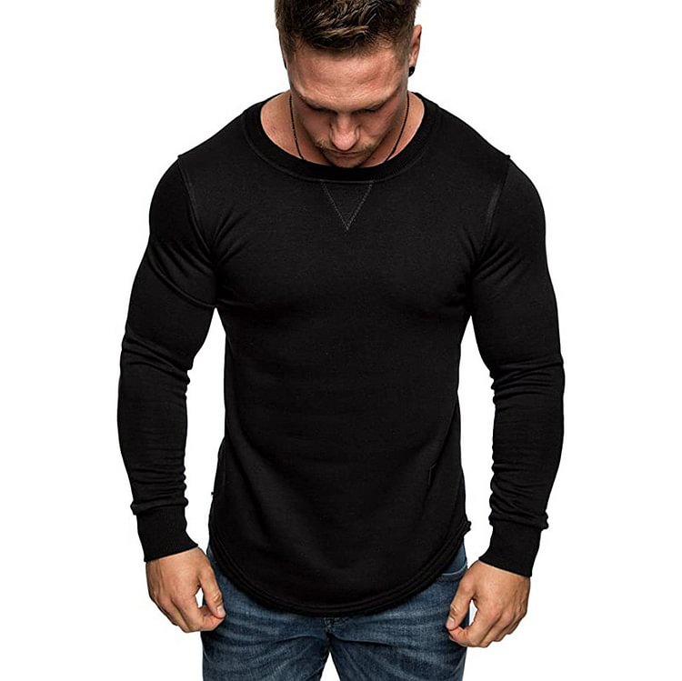 BrosWear Solid Color Round Neck Sweatshirt Baisc Daily Long Sleeve T-shirt black