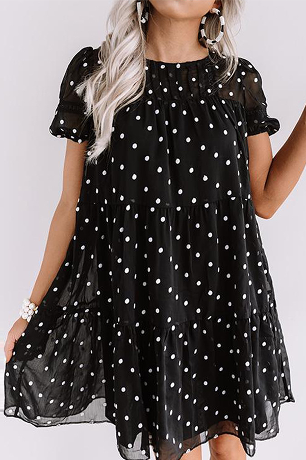 Casual Polka Dot Split Joint Flounce O Neck Princess Dresses - Life is Beautiful for You - SheChoic