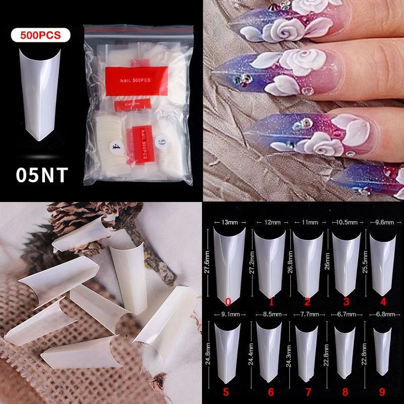 500Pcs False Nail Extension French Natural Transparent Stiletto Coffin False Nails Tips Long Acrylic UV Gel Nail Polish Manicure-Nail Inspo