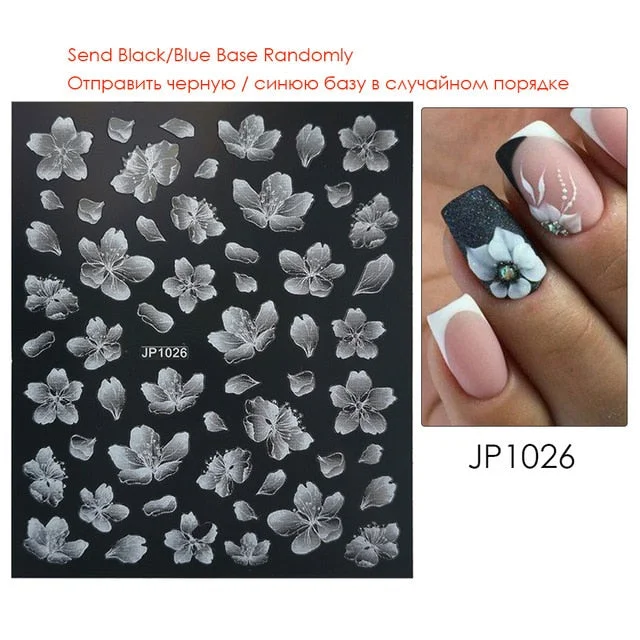 Nail Stickers Embossed 5D Gradually White Butterfly Moon Leaves Flower Designs Back Glue Nail Decals Tips For Beauty Salons-Nail Inspo