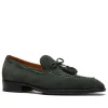 Men's Green Tassel Suede Loafers - Leather Sole